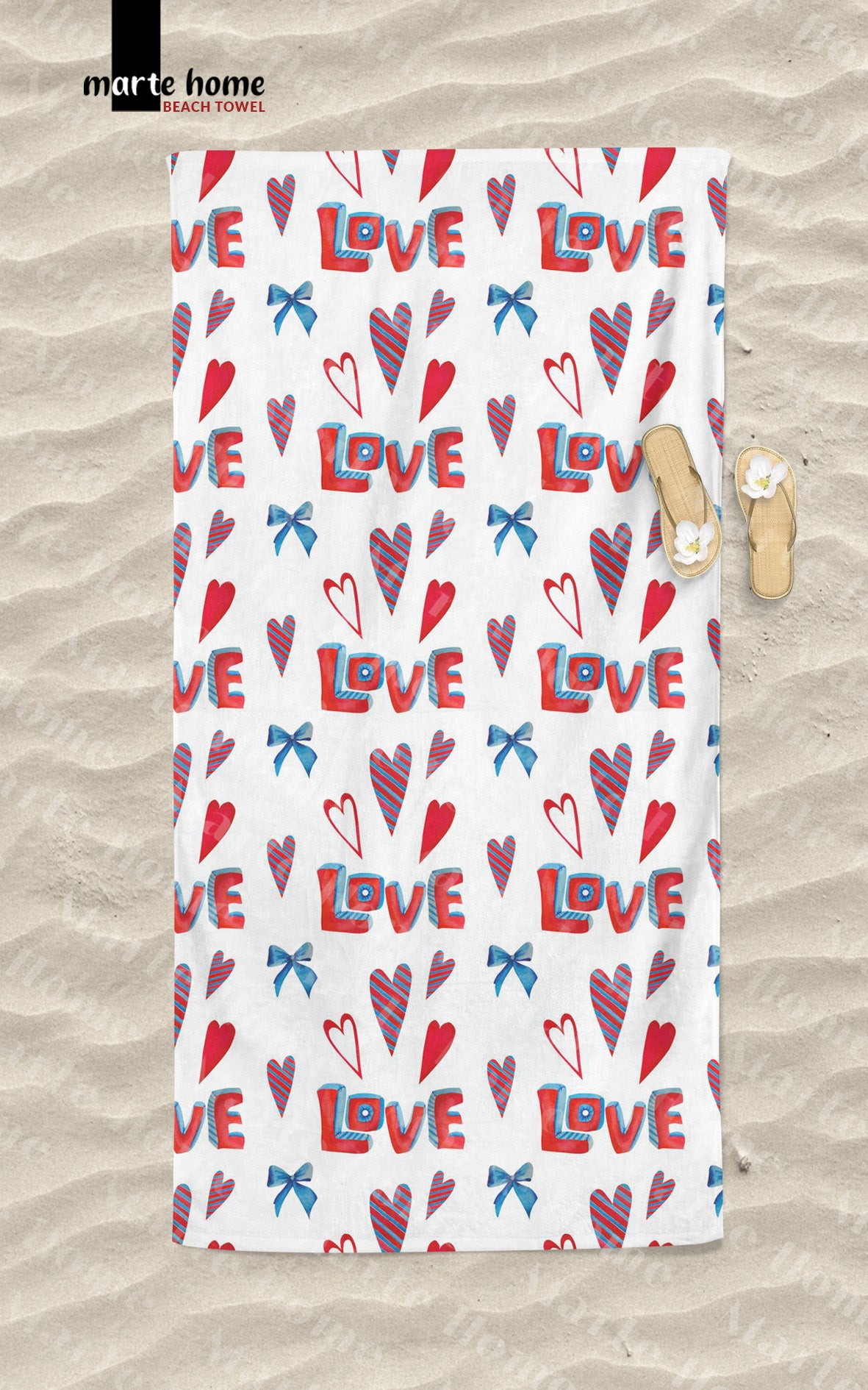 LOVE DİJİTAL BASKILI RENKLİ 75x150 PLAJ HAVLUSU