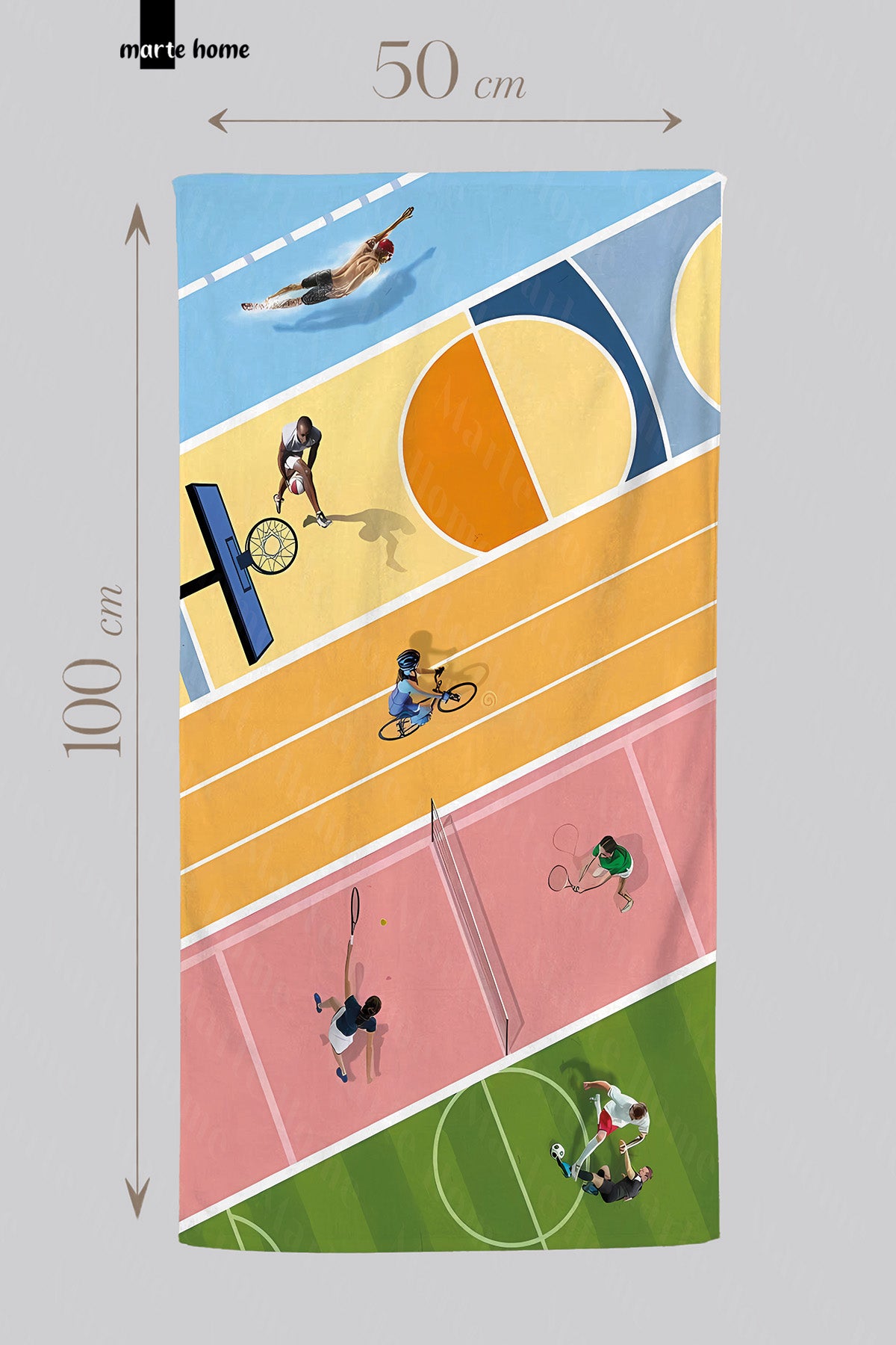 RENKLİ BASKILI 50X100 CM SPORCU HAVLUSU , FİTNESS ANTREMAN HAVLUSU