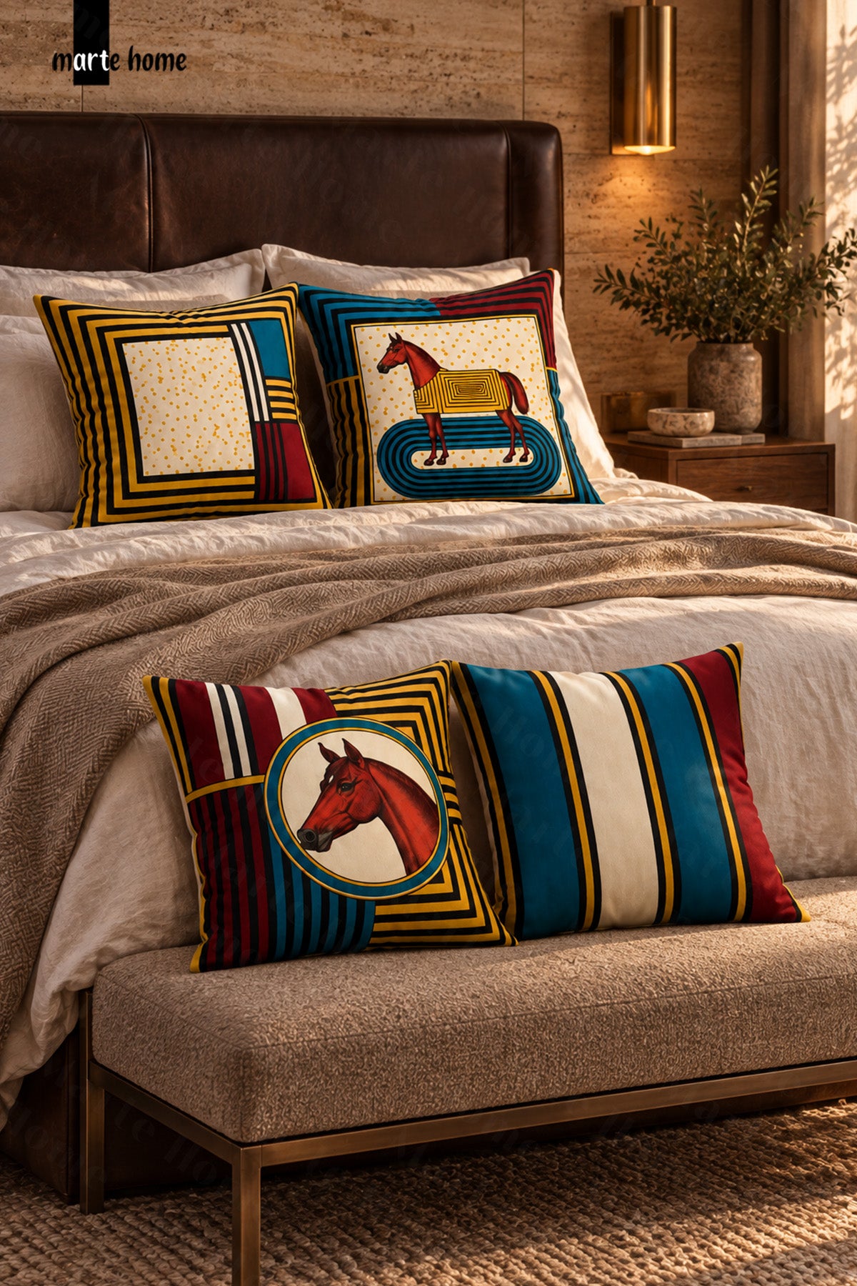 EQUEST - RENKLİ ÇİFT TARAF BASKILI 4'LÜ KIRLENT KILIFI SETİ - 43x43 CM