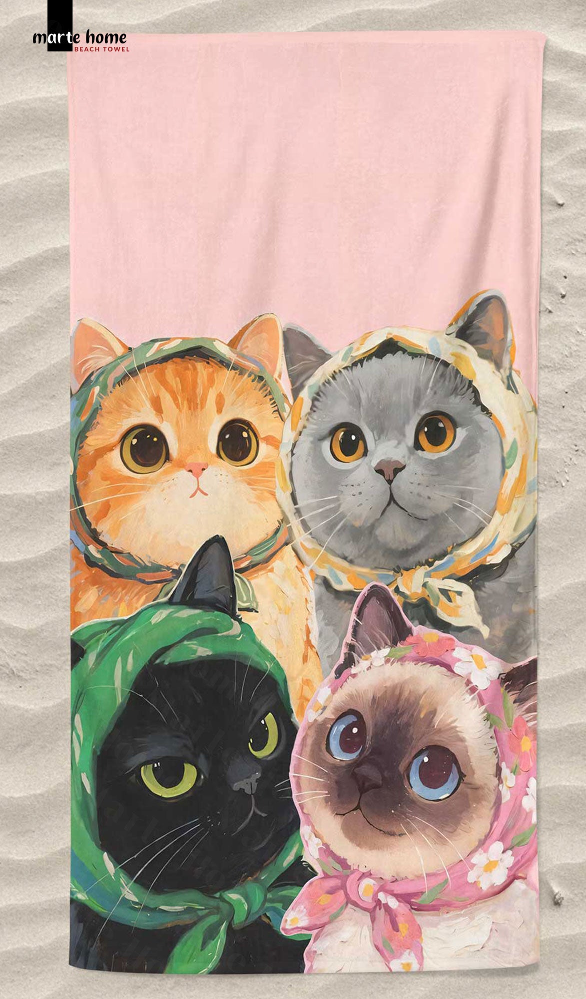 CATS - RENKLİ BASKILI PLAJ HAVLUSU 75X150 CM