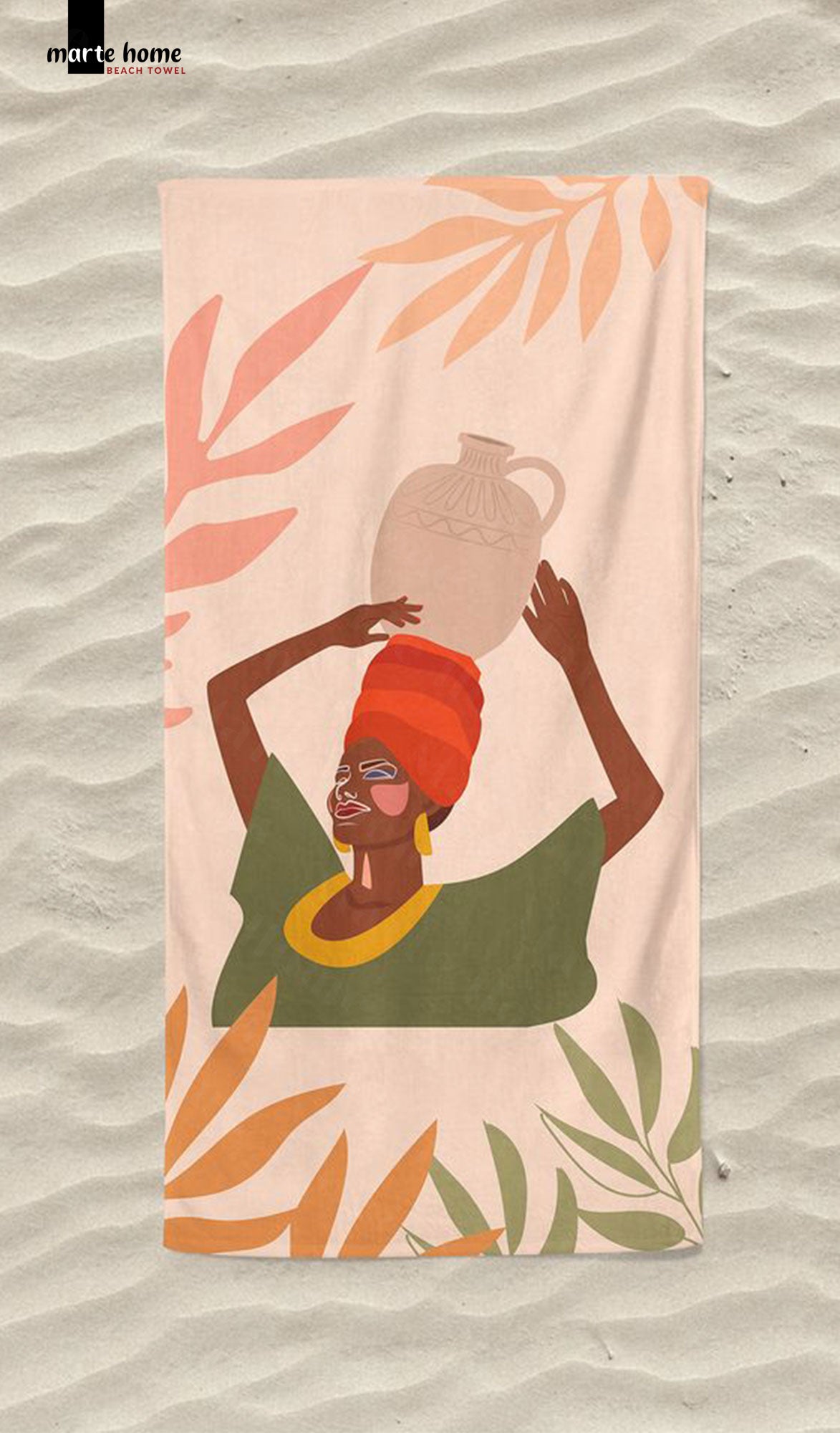 AFRICAN WOMEN - DESENLİ DİJİTAL BASKILI RENKLİ PLAJ HAVLUSU - KIRMIZI