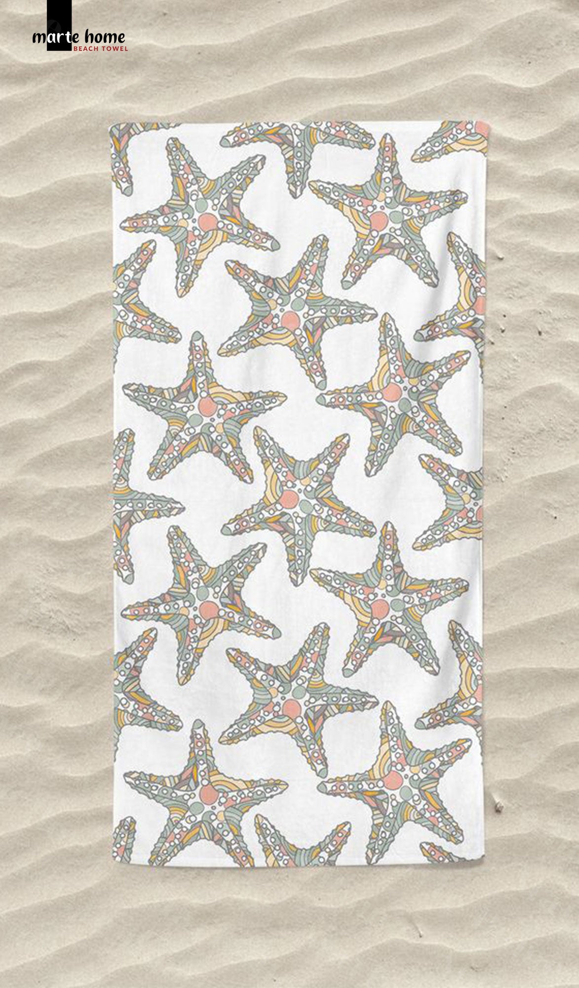 SEA STARS - DENİZ YILDIZI DESENLİ DİJİTAL BASKILI RENKLİ PLAJ HAVLUSU