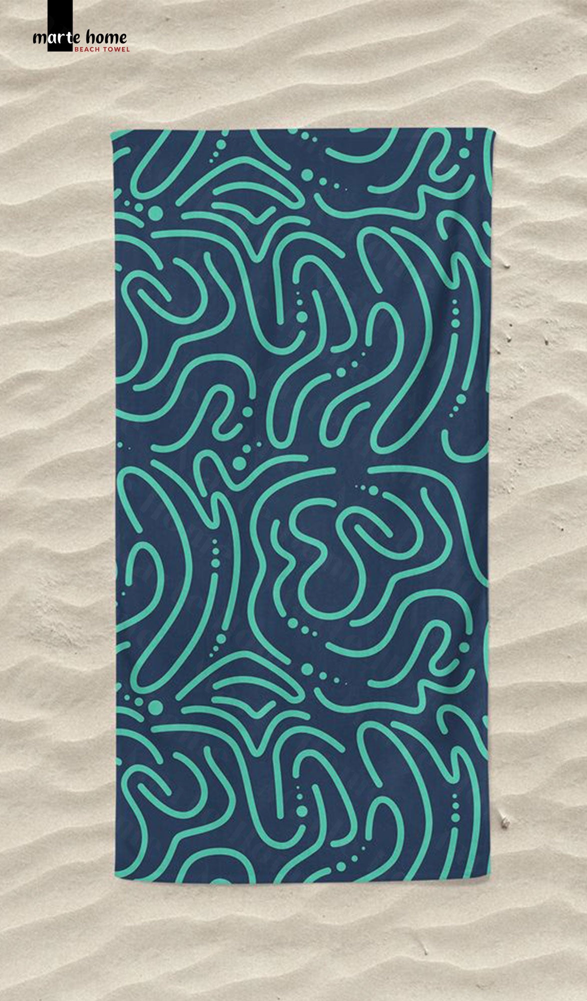 GREEN DOODLE - DESENLİ DİJİTAL BASKILI RENKLİ PLAJ HAVLUSU