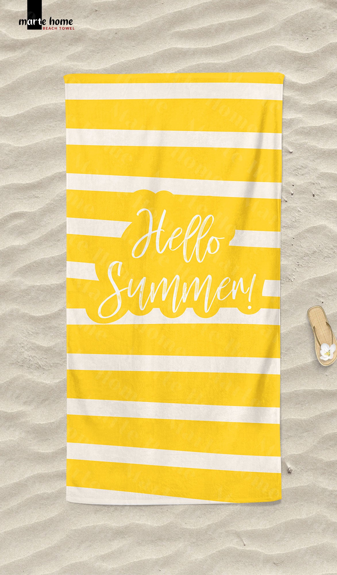 HELLO SUMMER - DESENLİ DİJİTAL BASKILI RENKLİ PLAJ HAVLUSU - SARI