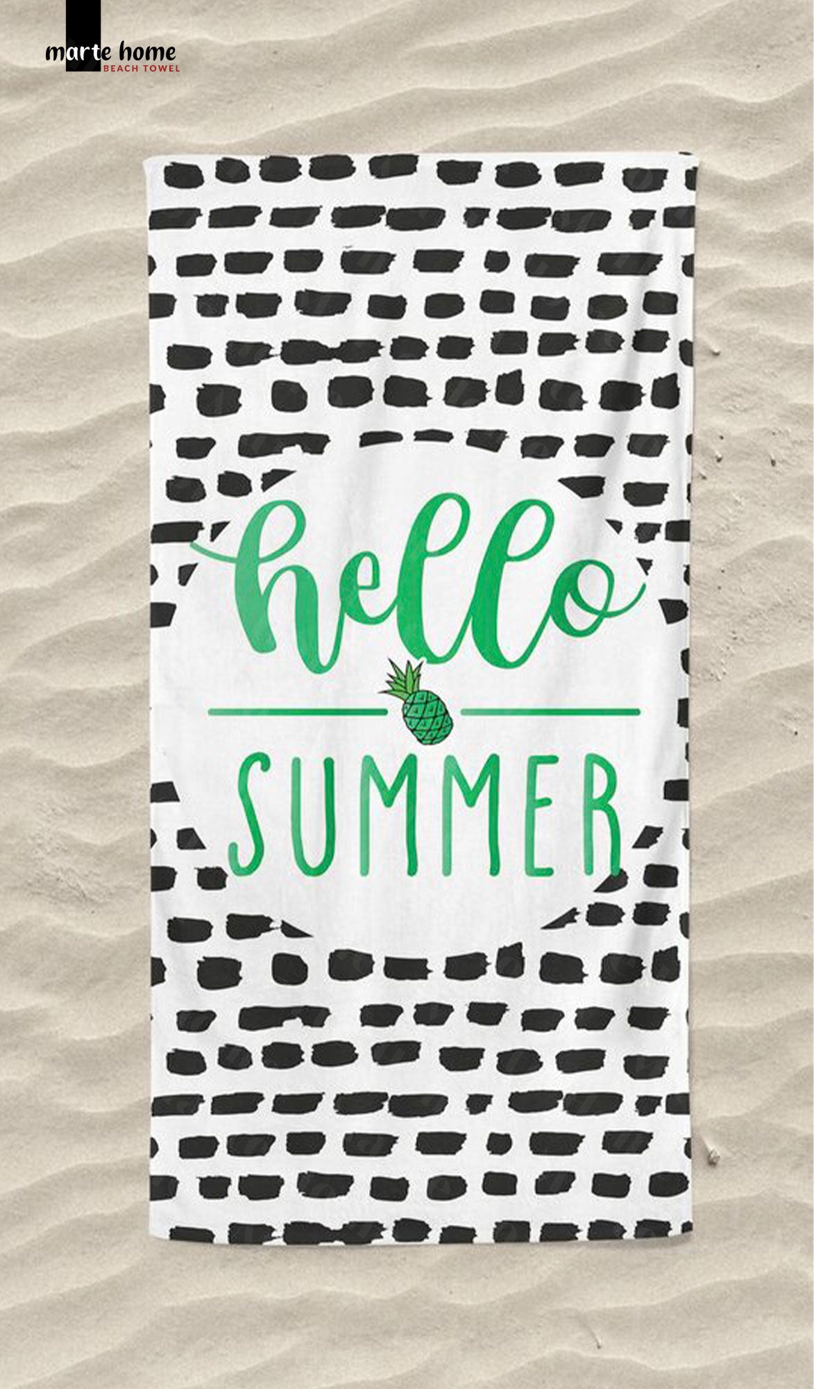 HELLO SUMMER - DESENLİ DİJİTAL BASKILI RENKLİ PLAJ HAVLUSU - YEŞİL