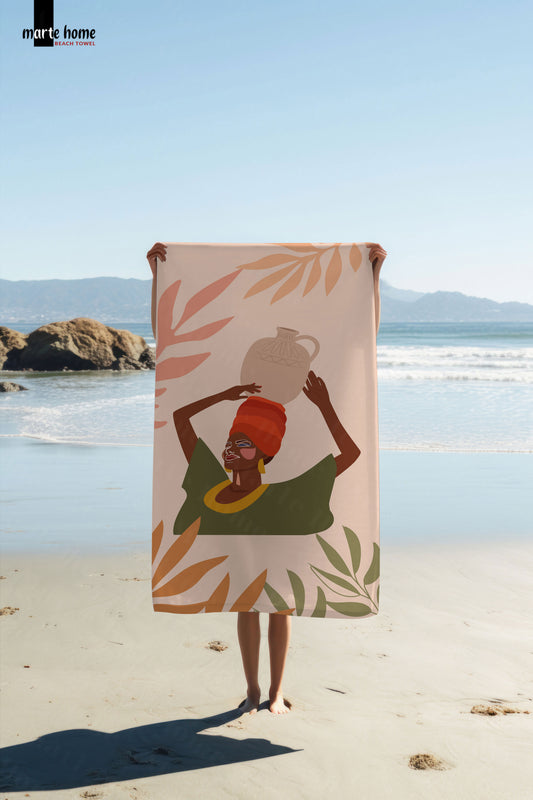 AFRICAN WOMEN - DESENLİ DİJİTAL BASKILI RENKLİ PLAJ HAVLUSU - KIRMIZI