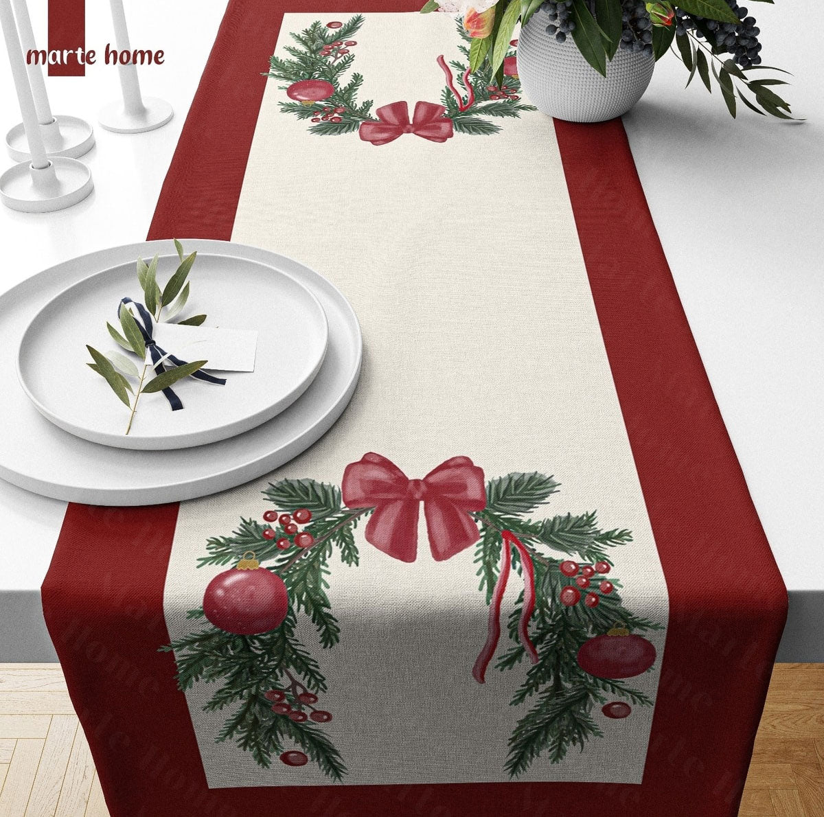 Yılbaşı & Christmas Desen Baskılı Dekoratif Runner