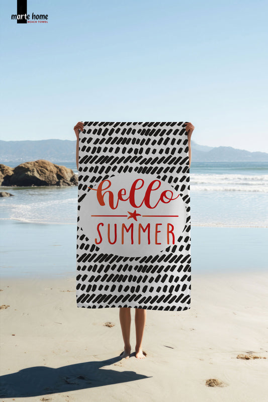 HELLO SUMMER - DESENLİ DİJİTAL BASKILI RENKLİ PLAJ HAVLUSU - KIRMIZI