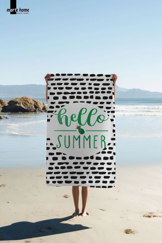 HELLO SUMMER - DESENLİ DİJİTAL BASKILI RENKLİ PLAJ HAVLUSU - YEŞİL