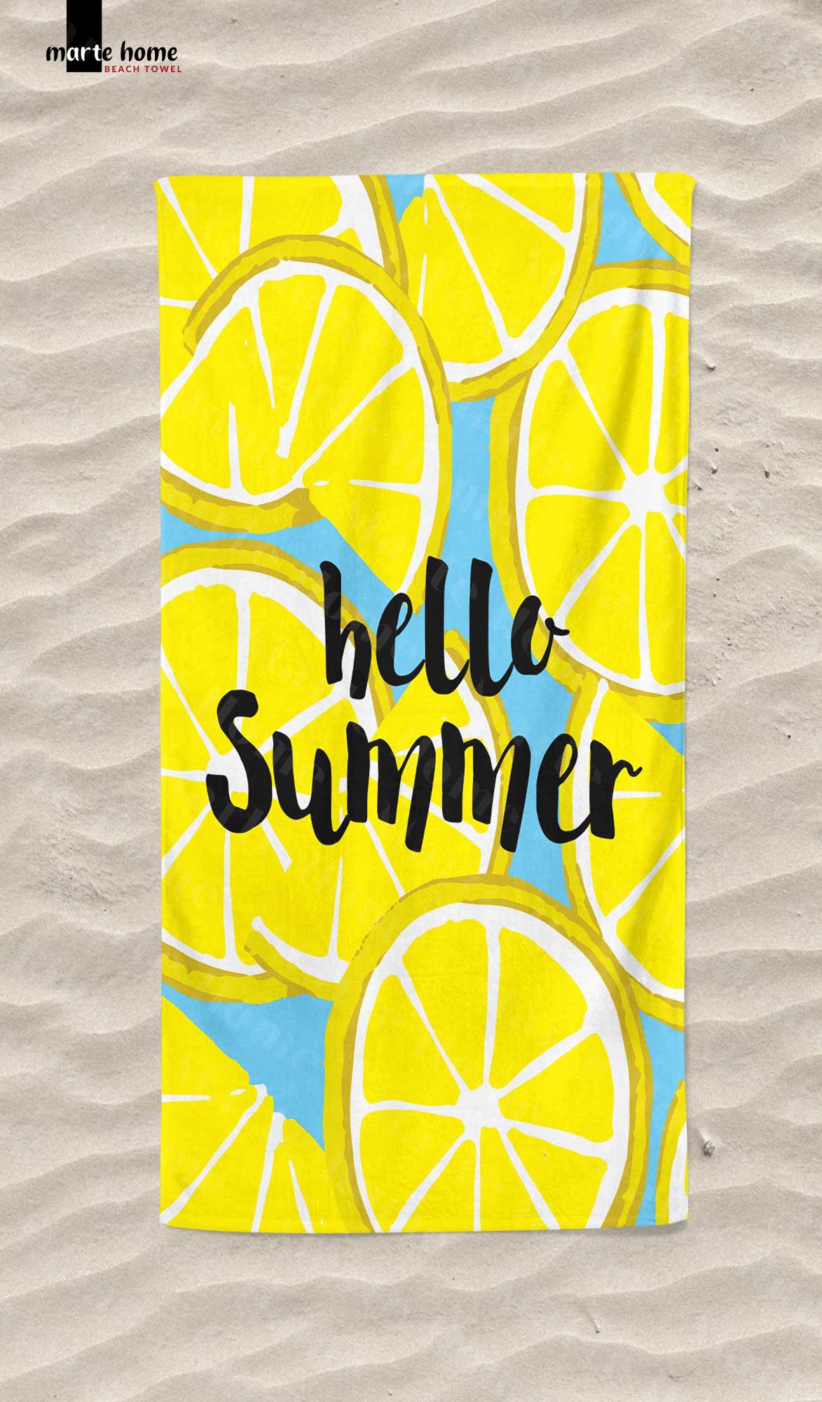 SUMMER - LİMON DESENLİ DİJİTAL BASKILI RENKLİ PLAJ HAVLUSU