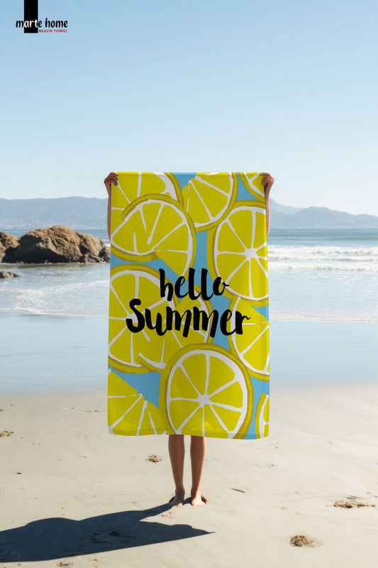 SUMMER - LİMON DESENLİ DİJİTAL BASKILI RENKLİ PLAJ HAVLUSU