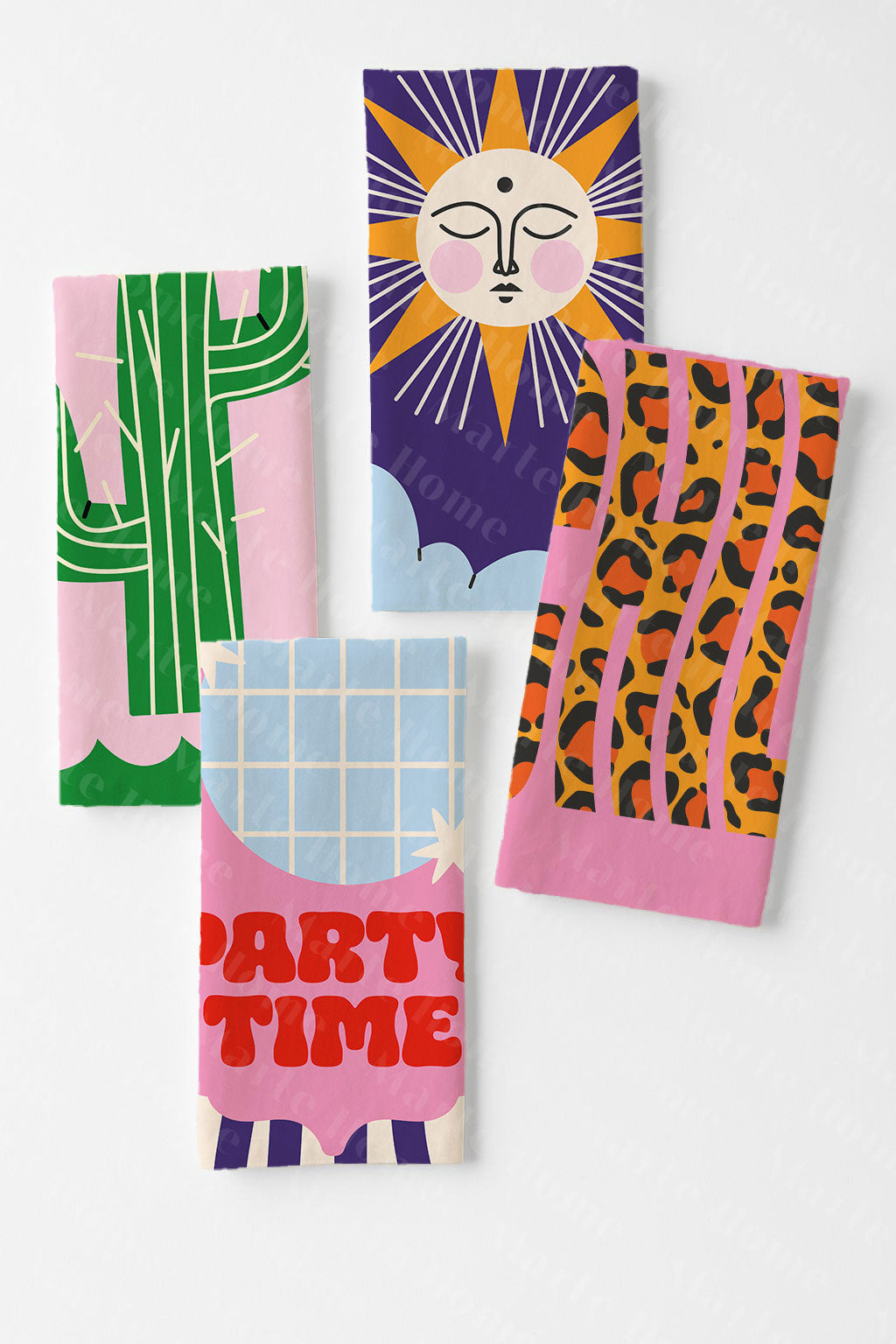 PARTY TIME - MARTE HOME RENKLİ BASKILI 4'LÜ SET 40x60 MUTFAK HAVLUSU, KURULAMA BEZİ