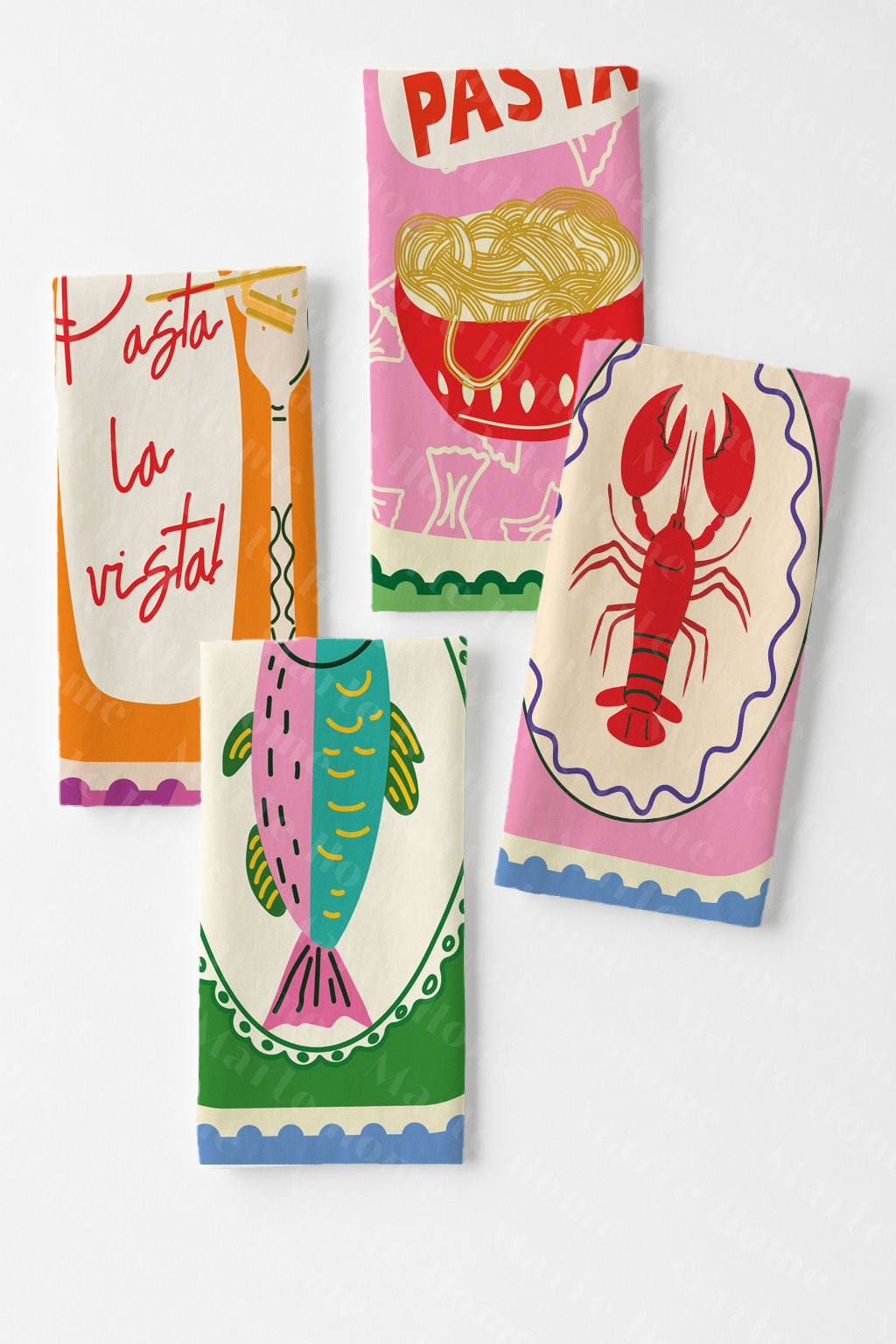 LA VİSTA - RENKLİ BASKILI 4'LÜ SET 40x60 MUTFAK HAVLUSU, KURULAMA BEZİ