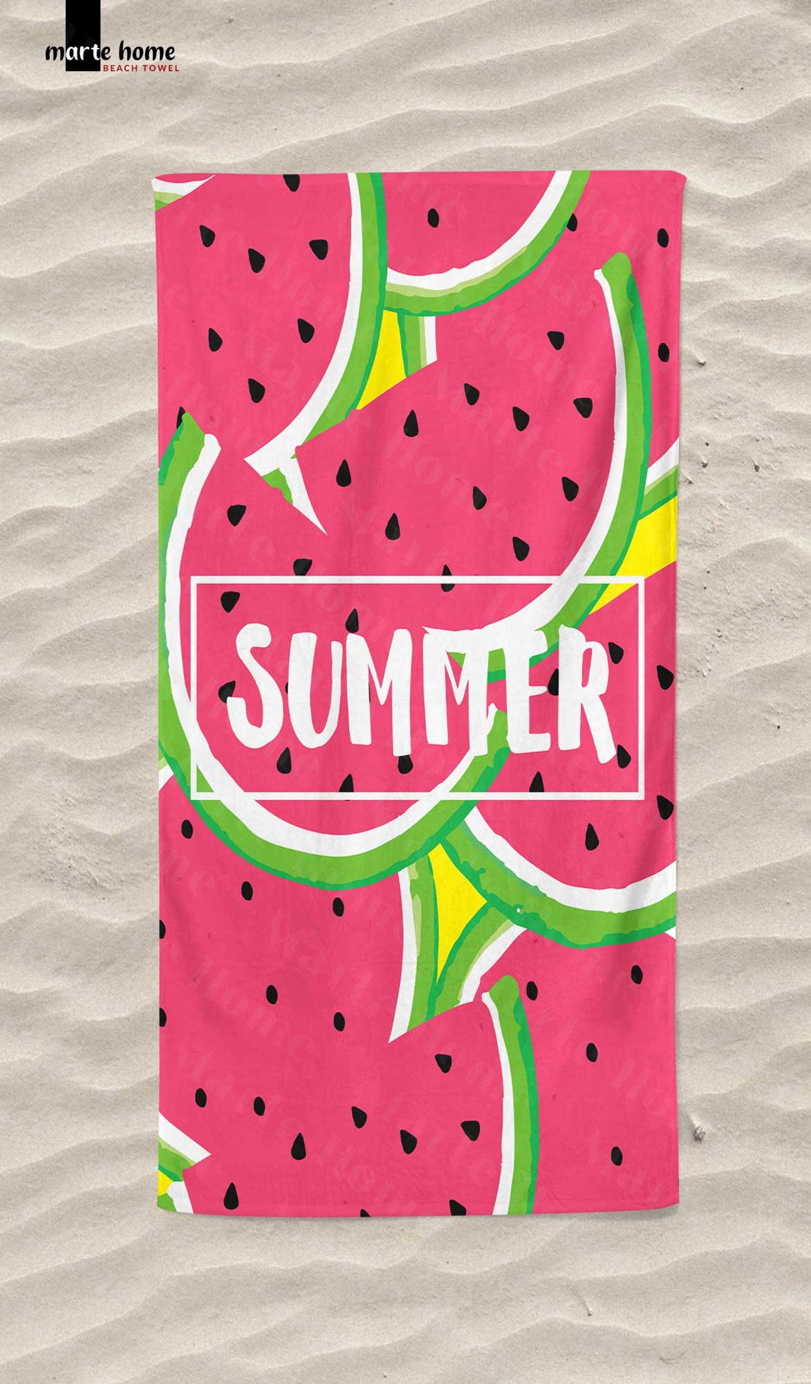 SUMMER - KARPUZ DESENLİ DİJİTAL BASKILI RENKLİ PLAJ HAVLUSU