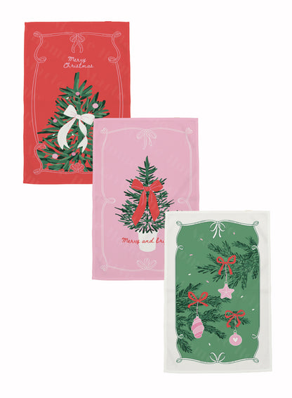 Yılbaşı &amp; Christmas Desenli Tek Taraf Baskılı 3'lü Mutfak Havlusu Kurulama Bezi Seti 60x40 Cm