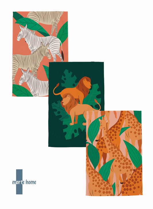 SAFARİ - RENKLİ BASKILI 3'LÜ SET 40x60 MUTFAK HAVLUSU, KURULAMA BEZİ