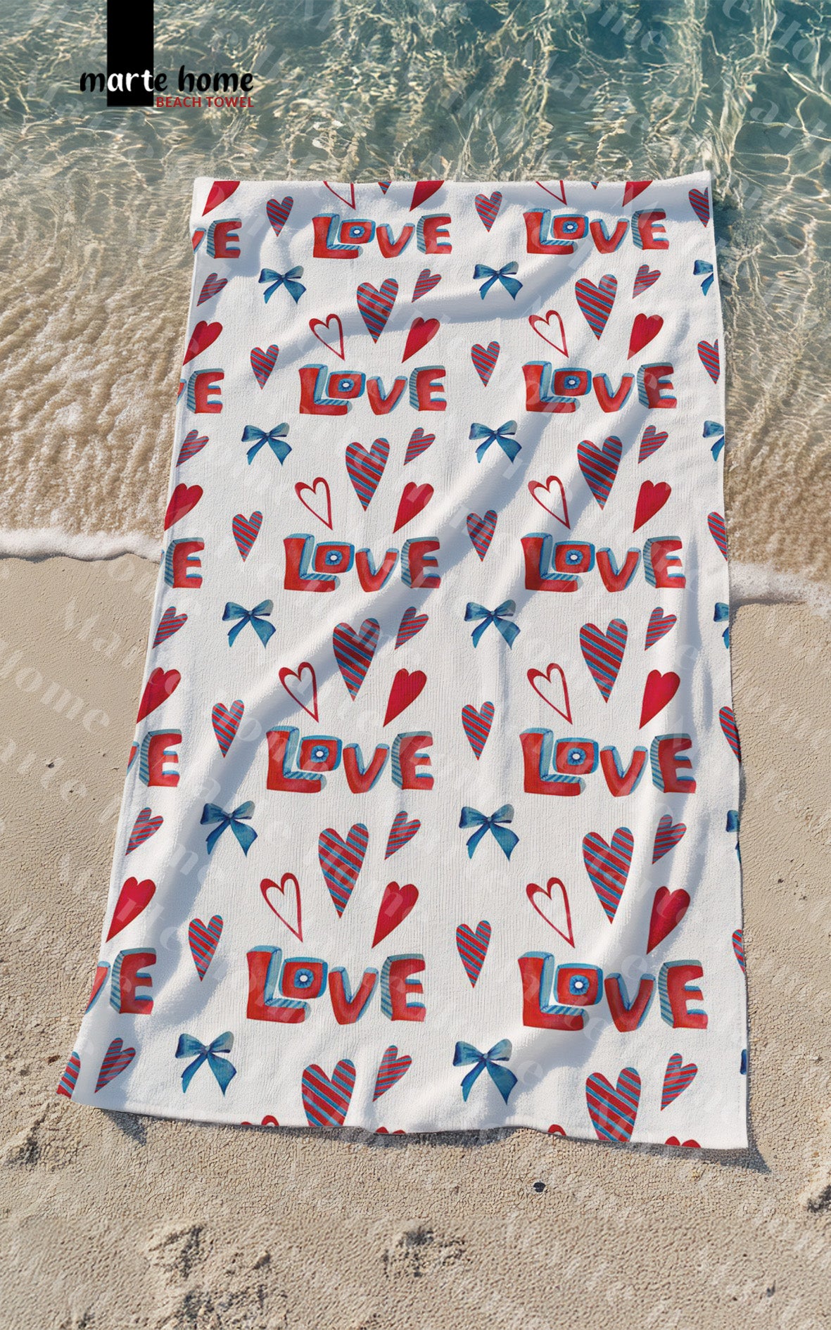 LOVE DİJİTAL BASKILI RENKLİ 75x150 PLAJ HAVLUSU