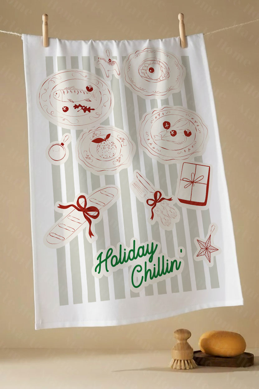 Yılbaşı & Christmas Desenli Tek Taraf Baskılı 4'lü Mutfak Havlusu Kurulama Bezi Seti 60x40 Cm