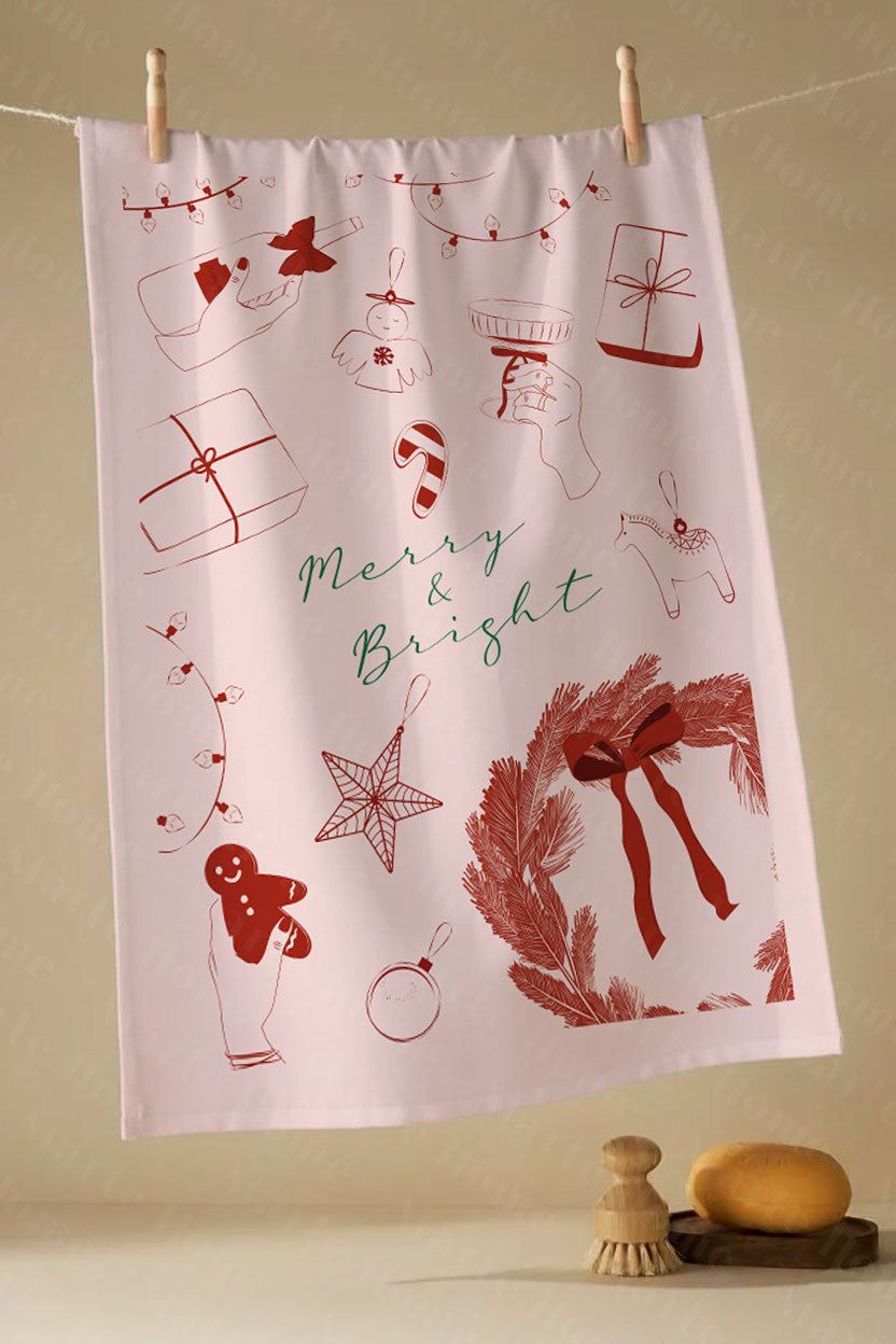 Yılbaşı & Christmas Desenli Tek Taraf Baskılı 4'lü Mutfak Havlusu Kurulama Bezi Seti 60x40 Cm