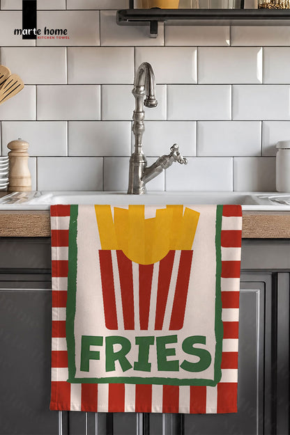 FRIES - RENKLİ BASKILI 40x60 MUTFAK HAVLUSU, KURULAMA BEZİ