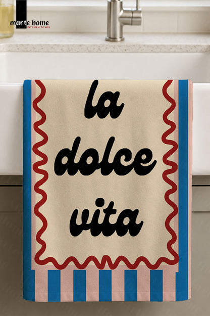 LA DOLCE VITA - RENKLİ BASKILI 40x60 MUTFAK HAVLUSU, KURULAMA BEZİ