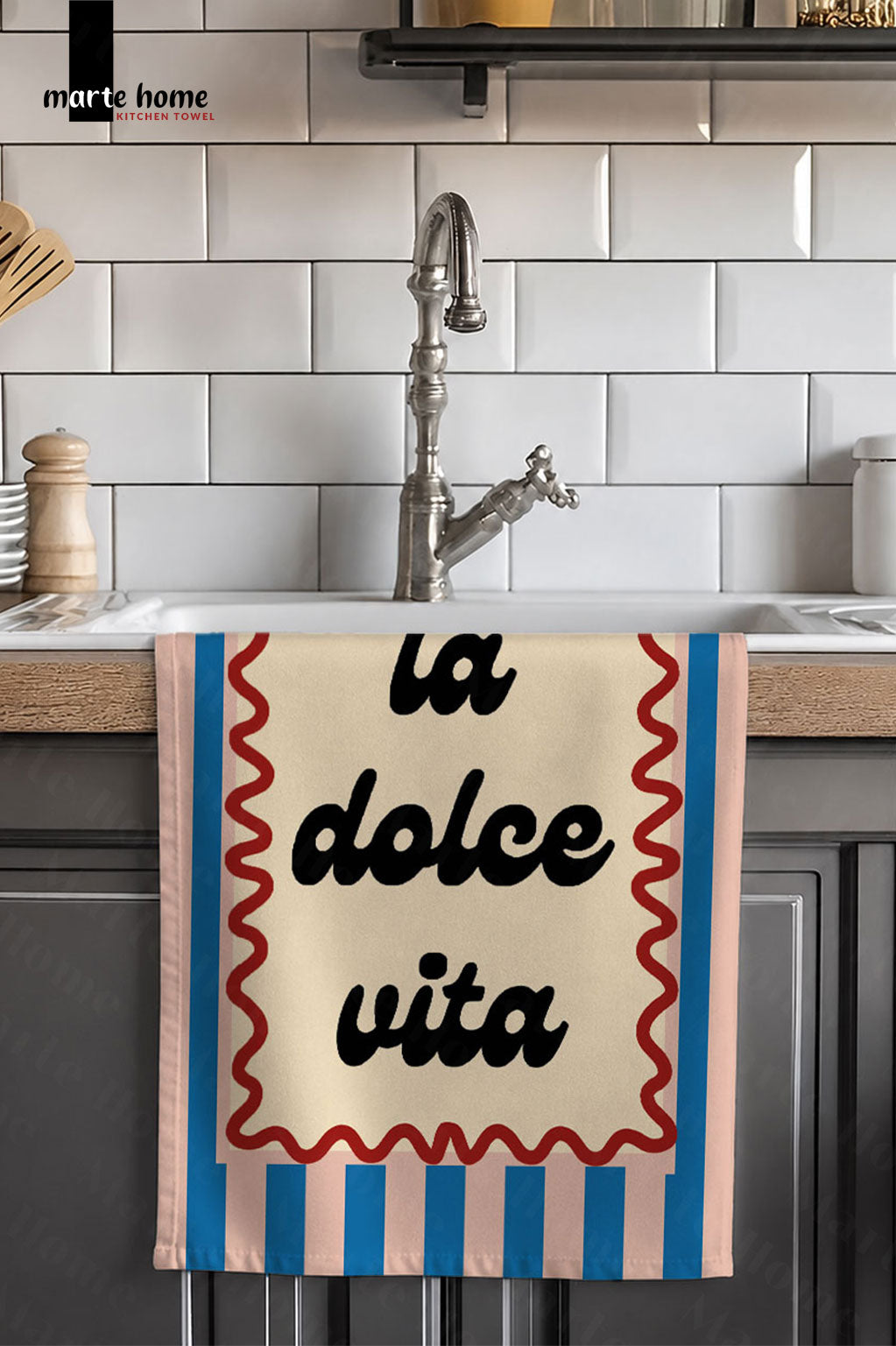LA DOLCE VITA - RENKLİ BASKILI 40x60 MUTFAK HAVLUSU, KURULAMA BEZİ