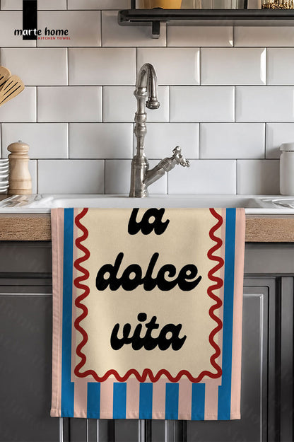 LA DOLCE VITA - RENKLİ BASKILI 40x60 MUTFAK HAVLUSU, KURULAMA BEZİ