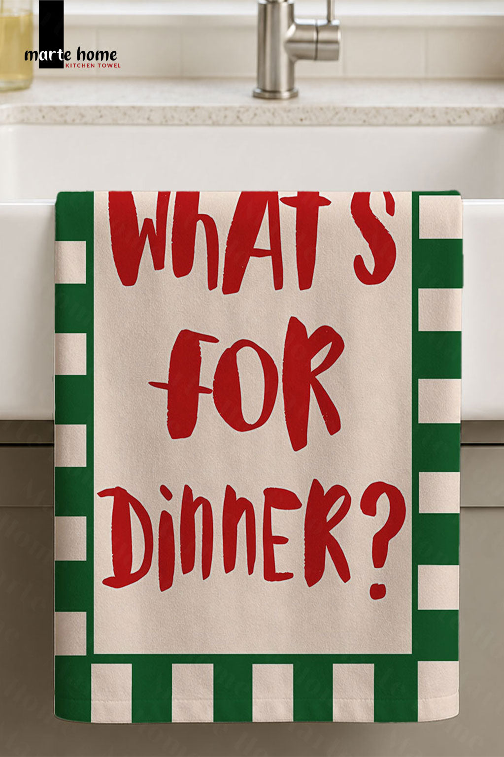 WHAT'S FOR DINNER - RENKLİ BASKILI 40x60 MUTFAK HAVLUSU, KURULAMA BEZİ