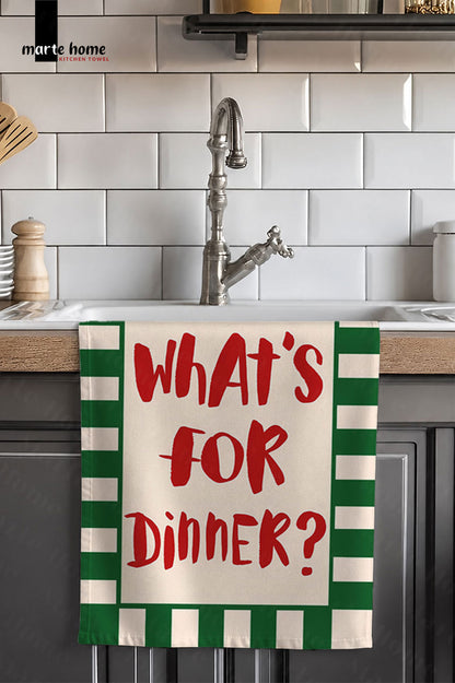 WHAT'S FOR DINNER - RENKLİ BASKILI 40x60 MUTFAK HAVLUSU, KURULAMA BEZİ