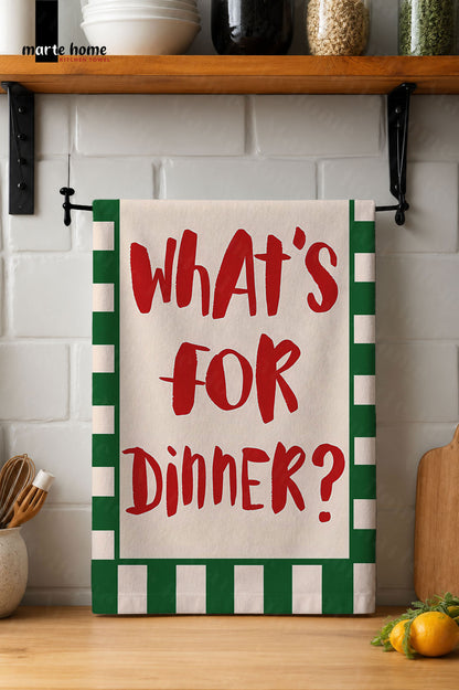 WHAT'S FOR DINNER - RENKLİ BASKILI 40x60 MUTFAK HAVLUSU, KURULAMA BEZİ