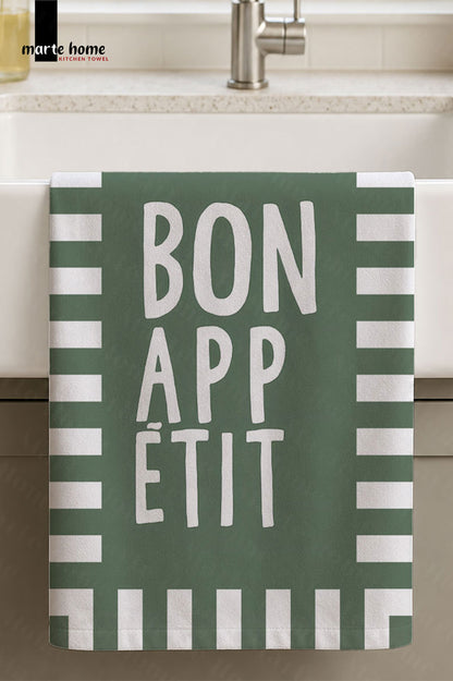 BON APPETIT RENKLİ BASKILI 40x60 MUTFAK HAVLUSU, KURULAMA BEZİ