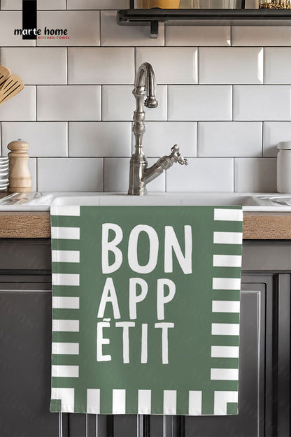 BON APPETIT RENKLİ BASKILI 40x60 MUTFAK HAVLUSU, KURULAMA BEZİ