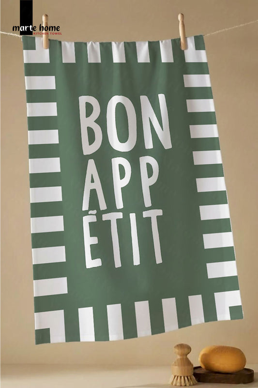 BON APPETIT RENKLİ BASKILI 40x60 MUTFAK HAVLUSU, KURULAMA BEZİ