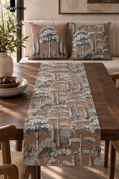 TERRA  - RENKLİ DİJİTAL BASKILI RUNNER VE 2'Lİ KIRLENT KILIFI SETİ