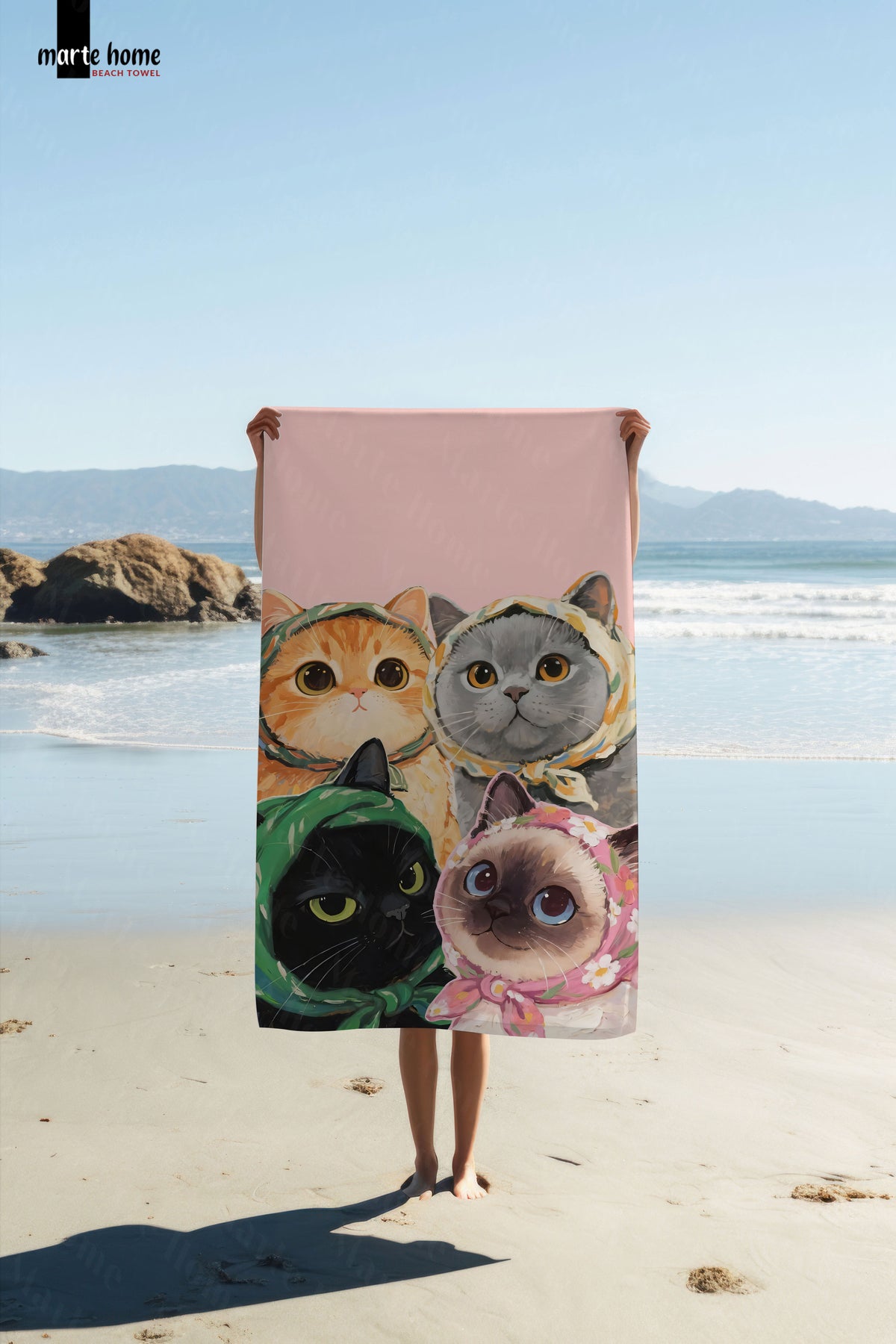 CATS - RENKLİ BASKILI PLAJ HAVLUSU 75X150 CM