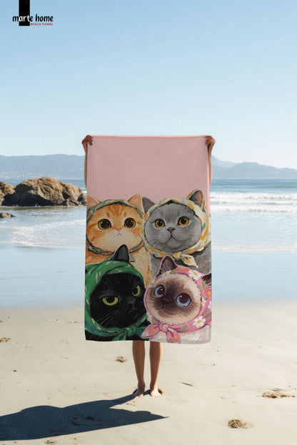 CATS - RENKLİ BASKILI PLAJ HAVLUSU 75X150 CM