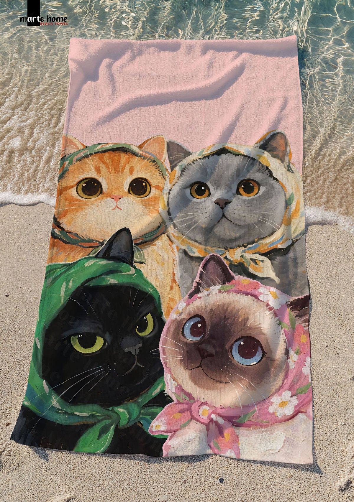 CATS - RENKLİ BASKILI PLAJ HAVLUSU 75X150 CM