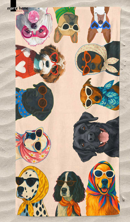 DOGS - RENKLİ BASKILI PLAJ HAVLUSU 75X150 CM