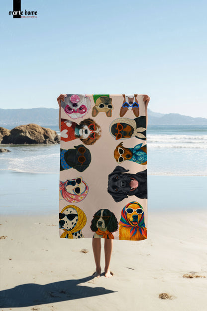 DOGS - RENKLİ BASKILI PLAJ HAVLUSU 75X150 CM