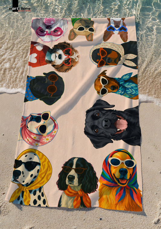 DOGS - RENKLİ BASKILI PLAJ HAVLUSU 75X150 CM