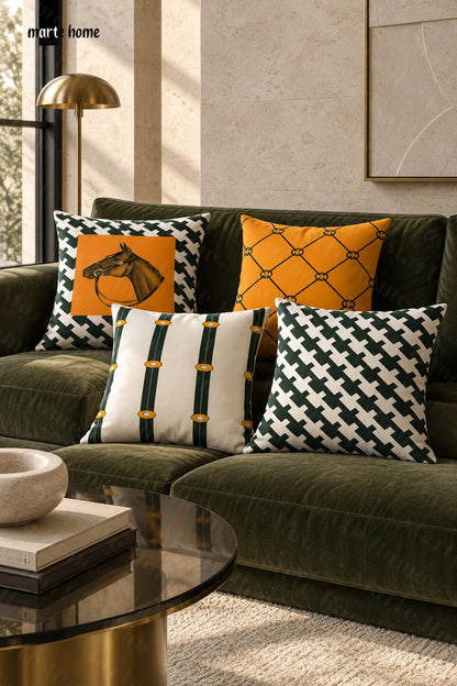 TROY - RENKLİ ÇİFT TARAF BASKILI 4'LÜ KIRLENT KILIFI SETİ - 43x43 CM