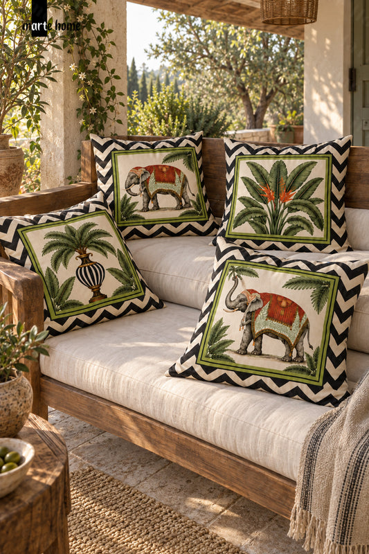 JUNGLE - RENKLİ ÇİFT TARAF BASKILI 4'LÜ KIRLENT KILIFI SETİ - 43x43 CM