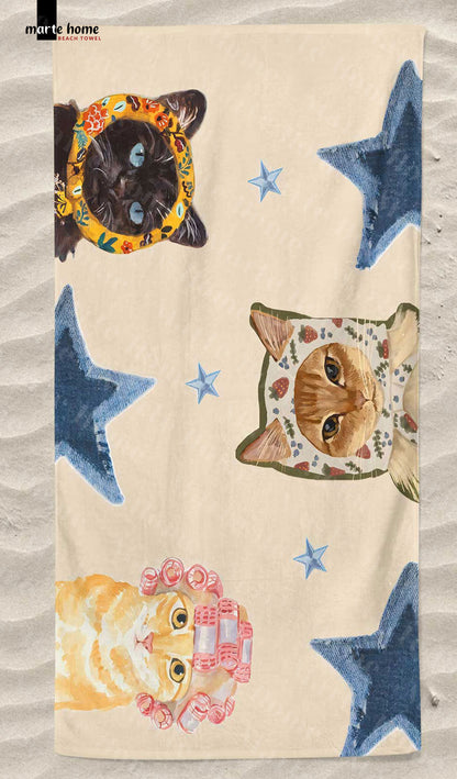 CATS - RENKLİ BASKILI PLAJ HAVLUSU 75X150 CM