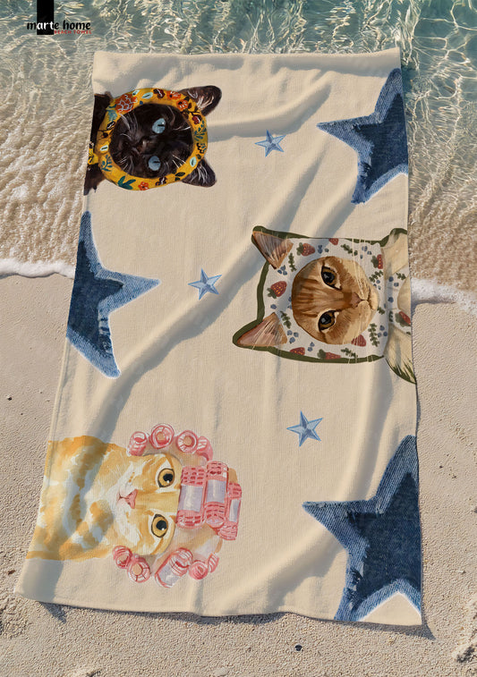 CATS - RENKLİ BASKILI PLAJ HAVLUSU 75X150 CM