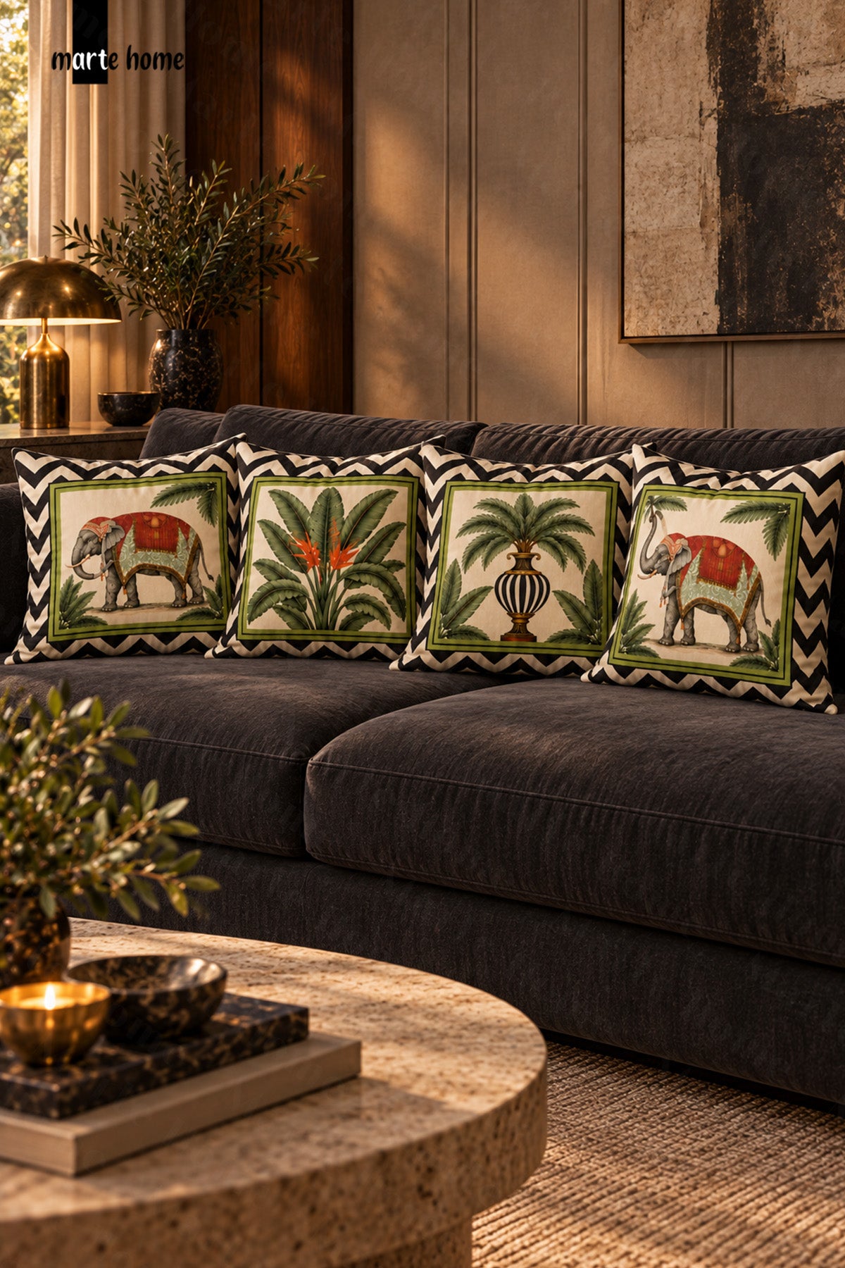 JUNGLE - RENKLİ ÇİFT TARAF BASKILI 4'LÜ KIRLENT KILIFI SETİ - 43x43 CM