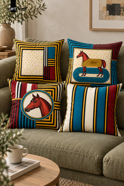 EQUEST - RENKLİ ÇİFT TARAF BASKILI 4'LÜ KIRLENT KILIFI SETİ - 43x43 CM