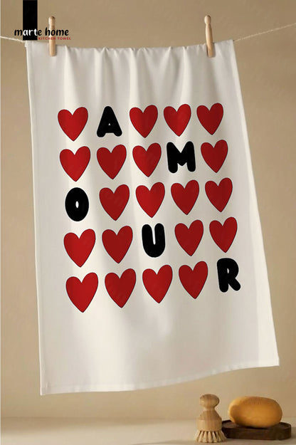 AMOUR - RENKLİ BASKILI 40x60 MUTFAK HAVLUSU, KURULAMA BEZİ