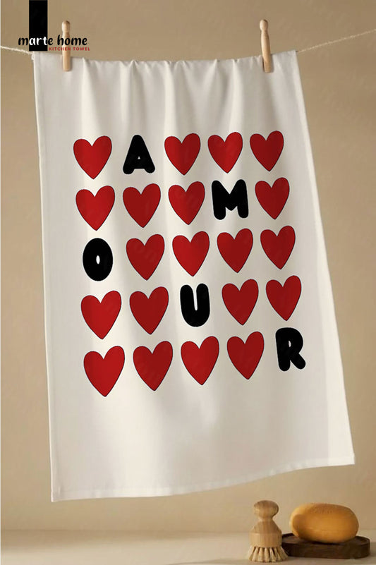 AMOUR - RENKLİ BASKILI 40x60 MUTFAK HAVLUSU, KURULAMA BEZİ