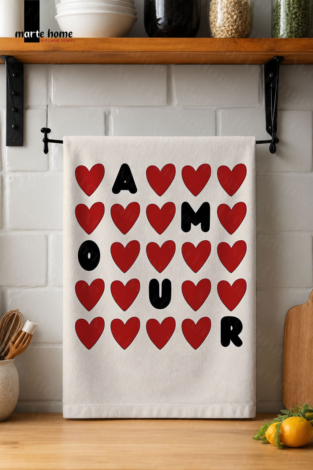 AMOUR - RENKLİ BASKILI 40x60 MUTFAK HAVLUSU, KURULAMA BEZİ