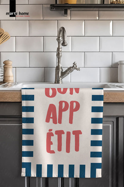 BON APPETIT RENKLİ BASKILI 40x60 MUTFAK HAVLUSU, KURULAMA BEZİ